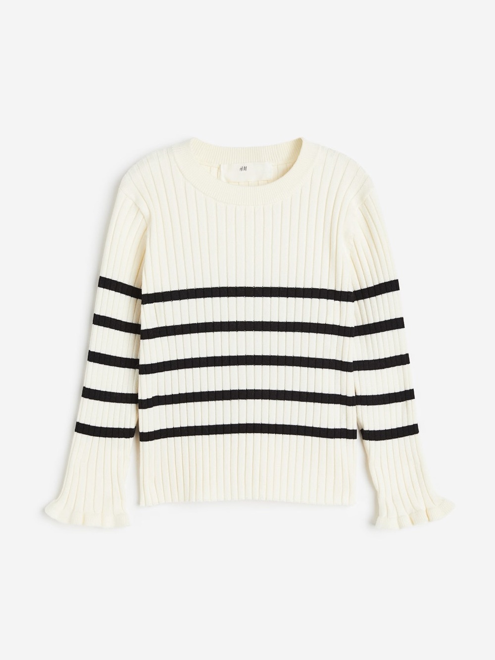H&M Baby Girl Cream White/Black Striped Rib-knit jumper Sweater 12-18 month